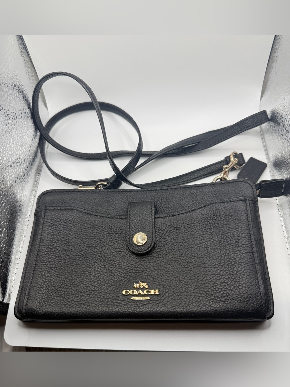 Coach Black Pebbled Leather Crossbody with Gold Hardware